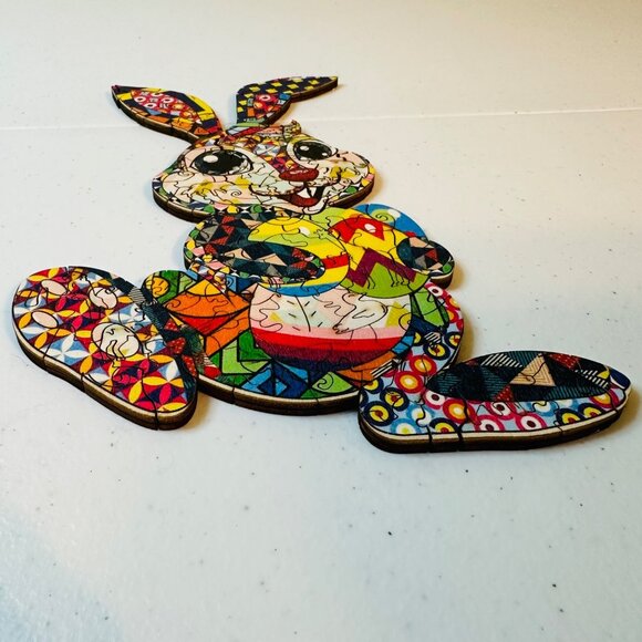 Easter Bunny Wooden puzzle Colorful Rabbit with Easter Eggs 120 piece puzzle - Picture 15 of 16